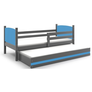 Detská posteľ BRENEN 2 + matrace + rošt ZADARMO, 80x190 cm, grafit, modrá