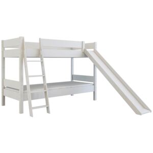Detská poschodová posteľ so šmýkačkou z MASÍVU BUK - ERIK 200x90cm - biela