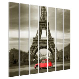 Obraz na plátne Červené auto pred Eiffelovou vežou v Paríži 210x195cm 3533A_7F
