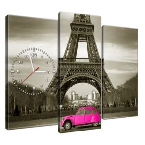 Obraz s hodinami Auto Citroën 2cv pred Eiffelovou vežou 90x70cm ZP1367A_3C