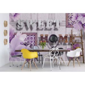 GLIX Fototapeta - Sweet Home Flowers Vintage Design Purple Vliesová tapeta - 208x146 cm