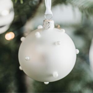Sklenená vianočná ozdoba Pearls Matt white - 6 cm