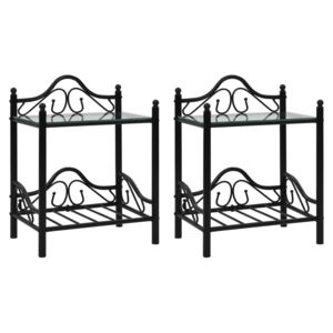 Nočné stolíky, 2 ks, oceľ a tvrdené sklo, 45x30,5x60 cm, čierne