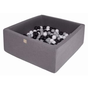 MeowBaby® Suchý bazén štvorcový Tmavo-sivý 90x90x40cm s 200 loptičkami (šedé, biele, čierne)
