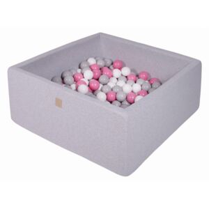 MeowBaby® Suchý bazén štvorcový 90x90x40cm s 200 loptičkami (šedé, biele, svetlo ružové)
