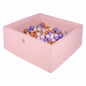 MeowBaby® Suchý bazén štvorcový pastelovo ružové 90x90x40cm s 200 loptičkami (zlaté, béžové, pastelovo ružové, vresové)