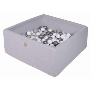 MeowBaby® Suchý bazén štvorcový 90x90x40cm s 200 loptičkami (biele, strieborné, šedé)