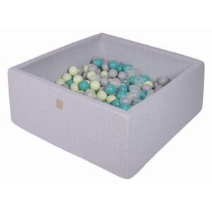 MeowBaby® Suchý bazén štvorcový 90x90x40cm s 200 loptičkami (turkus, jasnozielony, šedá, transparenty)