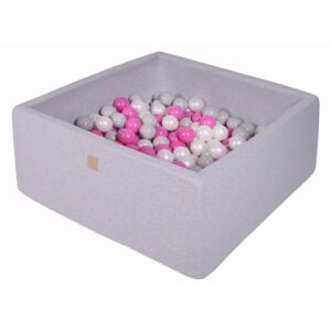 MeowBaby® Suchý bazén štvorcový 90x90x40cm s 200 loptičkami (šedé, biele, tmavo ružové)
