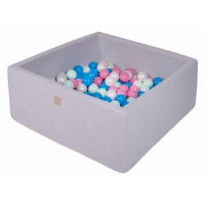 MeowBaby® Suchý bazén štvorcový 90x90x40cm s 200 loptičkami (bledomodré, biele, svetlo ružové, mätové)