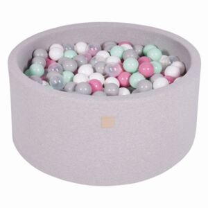 MeowBaby® Suchý bazén 90x40cm s 300 loptičkami, svetlošed.: transparentne, šedé, biele, svetlo ružové, mätové