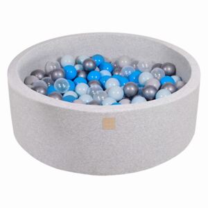 MeowBaby® Suchý bazén 90x30cm s 200 loptičkami, svetlošed.: bledomodré, transparentne, baby blue, strieborné, šedé