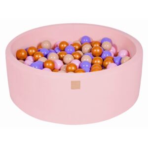 MeowBaby® Suchý bazén 90x30cm s 200 loptičkami, Púdrovo ružový: zlaté, béžové, pastelovo ružové, vresové