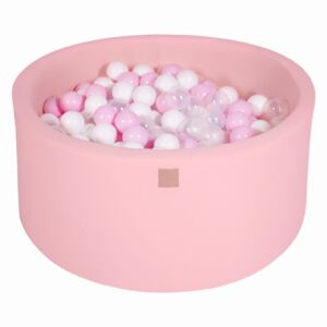 MeowBaby® Suchý bazén 90x40cm s 300 loptičkami, Púdrovo ružový: (biele, pastelovo ružové, transparentne)