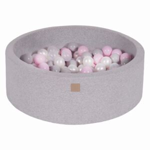 MeowBaby® Suchý bazén 90x30cm s 200 loptičkami, svetlošed.: transparentne, šedé, biele, pastelovo ružové