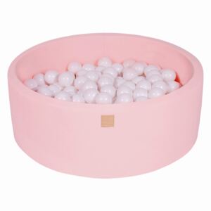 MeowBaby® Suchý bazén 90x30cm s 200 loptičkami, Púdrovo ružový: biele