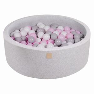 MeowBaby® Suchý bazén 90x30cm s 200 loptičkami, svetlošed.: biele, šedé, pastelovo ružové