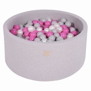 MeowBaby® Suchý bazén 90x40cm s 300 loptičkami, svetlošed.: šedé, tmavo ružové, biele
