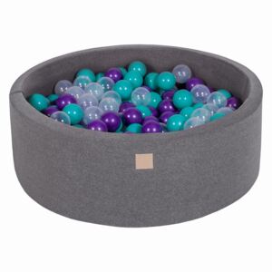 MeowBaby® Suchý bazén 90x30cm s 200 loptičkami, Tmavo-sivý: tyrkysové, fialové, transparentne