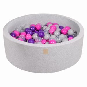 MeowBaby® Suchý bazén 90x30cm s 200 loptičkami, svetlošed.: tmavo ružové, fialové, transparentne, šedé