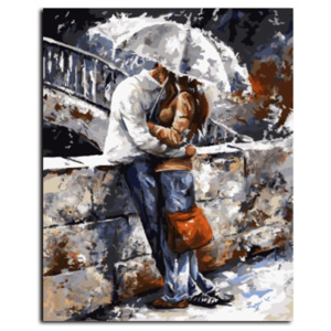 Maľovanie podľa čísiel "Zamilovaný pár s dáždnikom 2" 50x40 cm