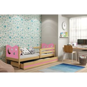 Detská posteľ MIKO + ÚP + matrace + rošt ZDARMA, 80x190, borovica, ružová