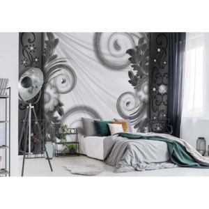 Fototapeta - Grey Swirls Ornamental Design Vliesová tapeta - 250x104 cm