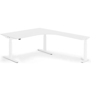 Výškovo nastaviteľný stôl Modulus, rohový, 1600x2000mm, biela/biela