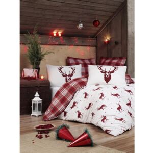 Obliečky s plachtou s prímesou bavlny na dvojlôžko Eponj Home Geyik Claret Red, 200 × 220 cm