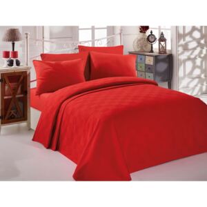 Set červeného bavlneného plédu, plachty a obliečky na vankúš na dvojlôžko EnLora Home InColor Red, 160 × 235 cm
