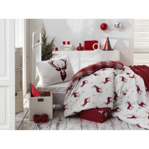 Obliečky s plachtou s prímesou bavlny na dvojlôžko Eponj Home Geyik Claret Red, 160 × 220 cm