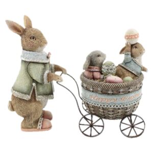Dekorácia králik s vozíčkom s zajačikov - 21 * 8 * 11 cm
