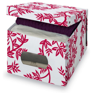 Červeno-biely úložný box Domopak Living, výška 31 cm