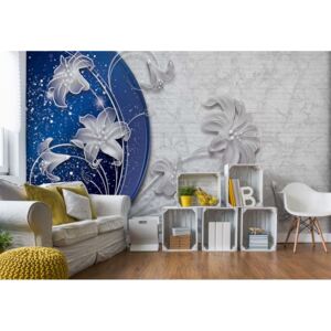 Fototapeta GLIX - Luxury Floral Blue And Silver + lepidlo ZADARMO Vliesová tapeta - 254x184 cm