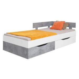 Študentská posteľ Omega 120x200cm s úložným priestorom - biela/betón