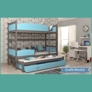 GL Poschodová posteľ s prístelkou Swing 3 grafit MDF 184x80 Farba: Modrá