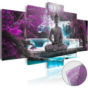Obraz na skle Bimago - Waterfall and Buddha 200x100 cm
