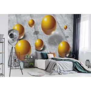 GLIX Fototapeta - Abstract 3D Design Yellow Balls Vliesová tapeta - 416x254 cm