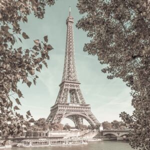 PARIS Eiffel Tower & River Seine | urban vintage style, (128 x 128 cm)