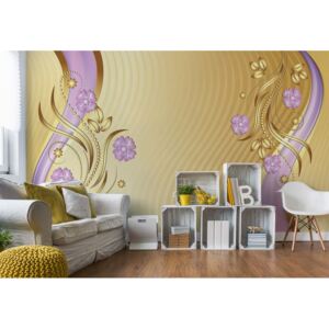 Fototapeta - Luxury Ornamental Floral Design Purple And Gold Vliesová tapeta - 416x254 cm