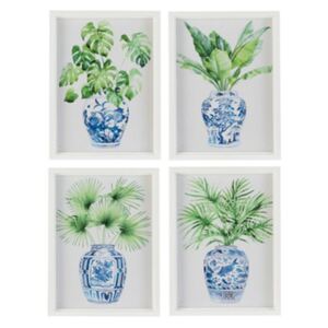 Obraz biely zelený modrý váza s kvetmi 4ks set HAMPTONS DELIGHT