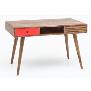 Pracovný stôl s červenou zásuvkou z masívneho sheeshamového dreva Skyport REPA