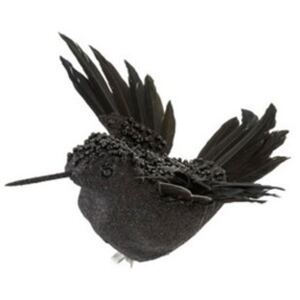 Vtáčik čierny trblietavý s klipsou ozdoba 24ks set FOLLES