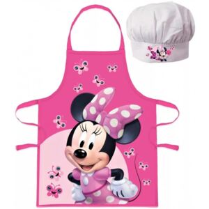 EUROSWAN · Detská / dievčenská zástera s kuchárskou čiapkou Minnie Mouse - Disney - motív s motýliky - pre deti 3 - 8 rokov