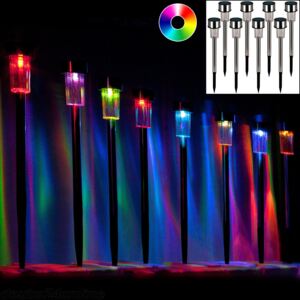 Goleto Solárne nerezové LED lampy stĺpikové multicolor | sada 8 kusov