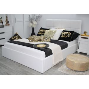 Čalouněná postel MEGAN + UP, 140x200, bílá ekokůže, Madryt 120