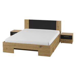 Manželská posteľ 160 cm Verwood Typ 81 (s nočnými stolíkmi) (dub artisan + dub čierny). Akcia -43%. Vlastná spoľahlivá doprava až k Vám domov. 1030069