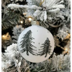 Sklenená vianočná guľa Tree/matt white, 8 cm