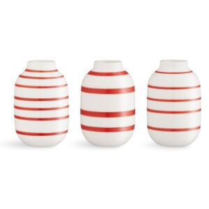 Sada 3 bielo-červených pruhovaných porcelánových váz Kähler Design Omaggio
