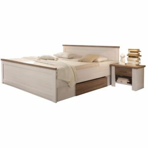 Manželská posteľ 180 cm Lumera (ul. priestor + 2ks stolík) (biela + dub sonoma). Vlastná spoľahlivá doprava až k Vám domov